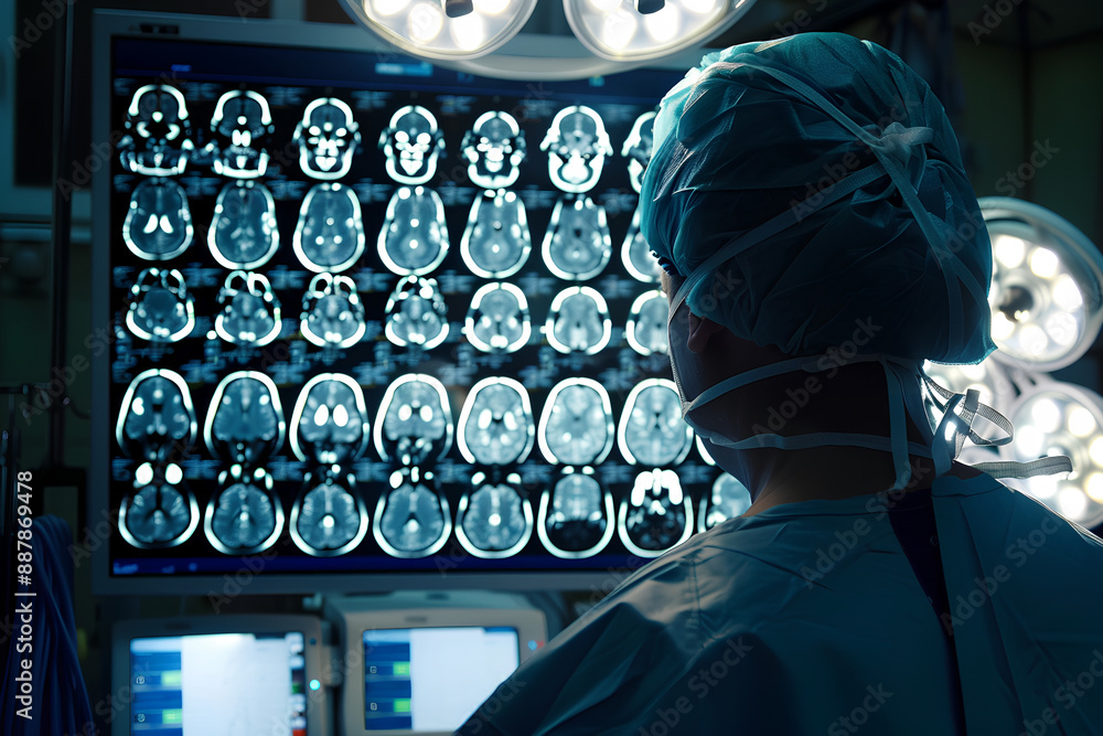 surgeon looking at an MRI image of the brain Stock Photo | Adobe Stock