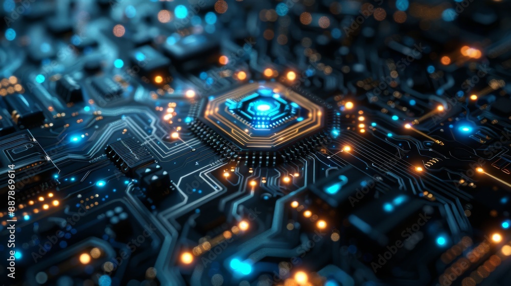 Futuristic Circuit Board with Glowing Lights Futuristic Circuit Board with Glowing Lights