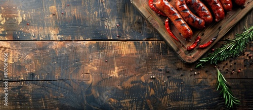 Wooden board with sausage a...