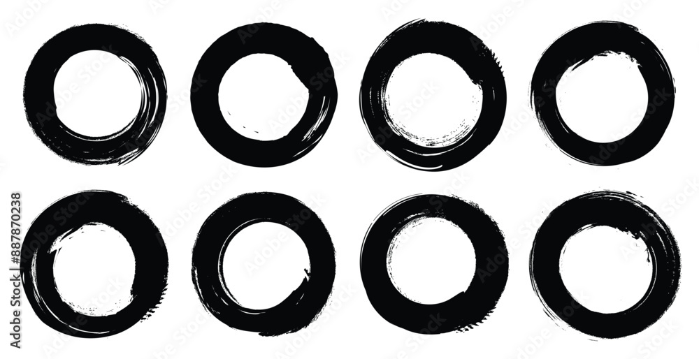 Grunge round shapes. Different circle brush strokes, hand drawn paint brush circle logo frame – for stock Grunge round shapes. Different circle brush strokes, hand drawn paint brush circle logo frame – for stock