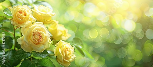 Bright yellow roses with gr...