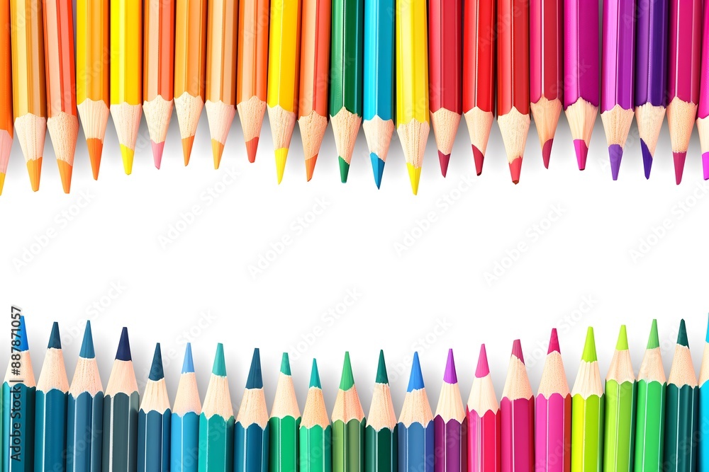 Colorful Pencils Arranged in a Wave Pattern on a White Background Colorful Pencils Arranged in a Wave Pattern on a White Background
