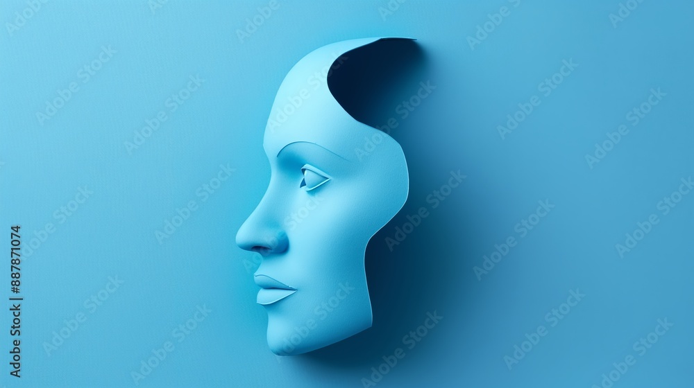A blue face with a paper cutout of the nose A blue face with a paper cutout of the nose