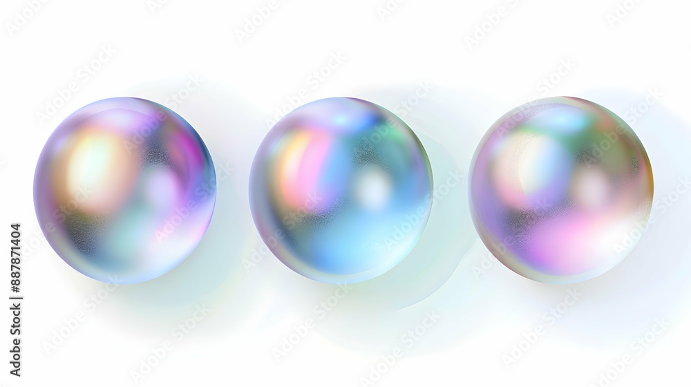 Set of 3d circle shape iridescent holographic bubble with gradient color pastel elements design, isolated on white background Set of 3d circle shape iridescent holographic bubble with gradient color pastel elements design, isolated on white background