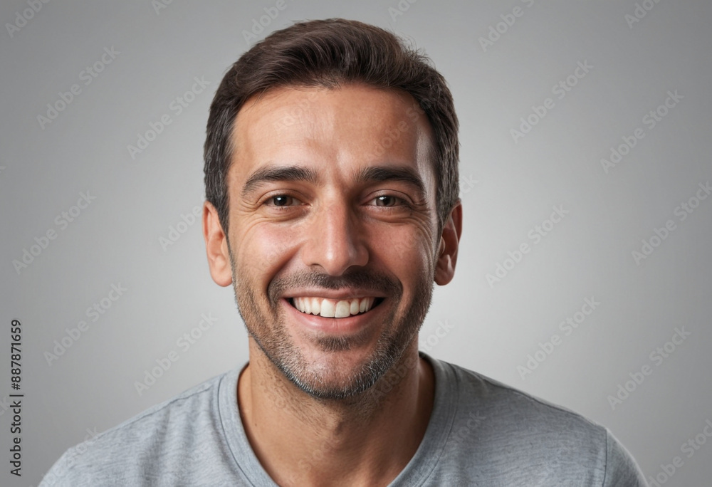 Fototapeta premium Portrait view of a regular happy smiling Spain man, ultra realistic, candid, social media, avatar image, plain solid background