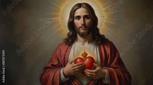 A painting of the sacred heart of Jesus Christ created.generative.ai photo