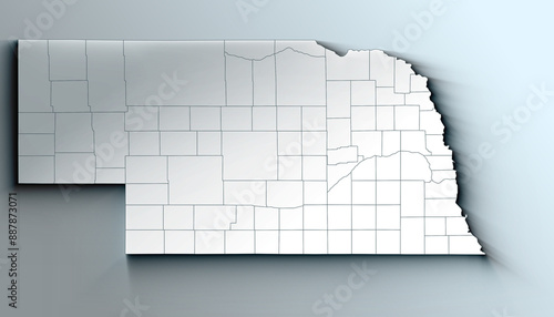 Modern Dynamic White Map of Nebraska with Counties