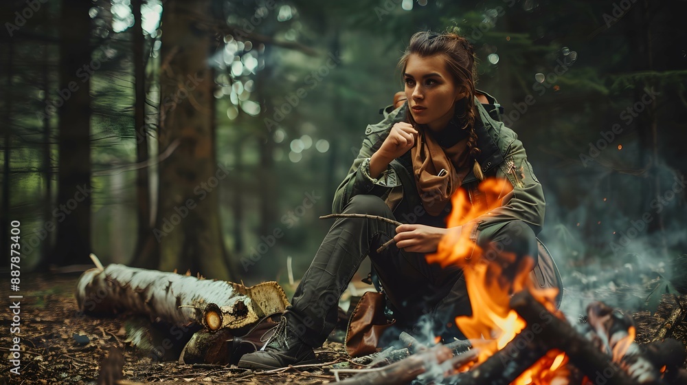 resourceful female survival expert demonstrating survival skills in a wilderness setting, equipped for outdoor adventure and selfreliance resourceful female survival expert demonstrating survival skills in a wilderness setting, equipped for outdoor adventure and selfreliance