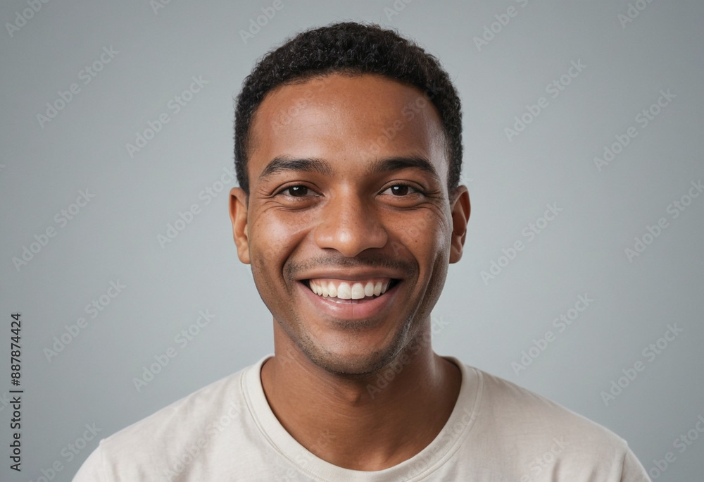 Portrait view of a regular happy smiling Suriname man, ultra realistic, candid, social media, avatar image, plain solid background Portrait view of a regular happy smiling Suriname man, ultra realistic, candid, social media, avatar image, plain solid background