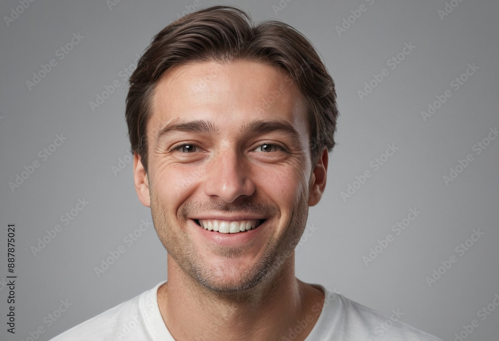 Portrait view of a regular happy smiling Canada man, ultra realistic, candid, social media, avatar image, plain solid background Portrait view of a regular happy smiling Canada man, ultra realistic, candid, social media, avatar image, plain solid background