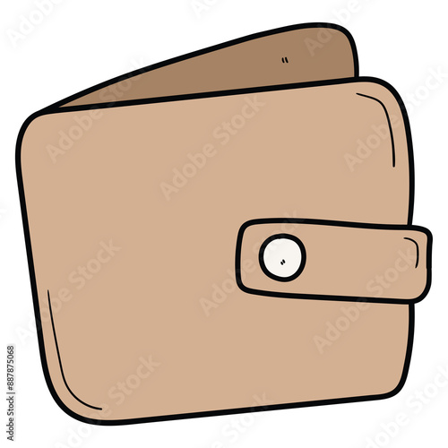 Hand drawn cartoon brown wallet on white background.