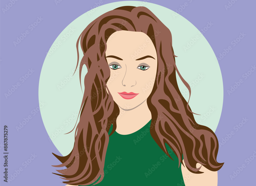 Smiling Girl with Green Eyes Against a Light Circle Smiling Girl with Green Eyes Against a Light Circle