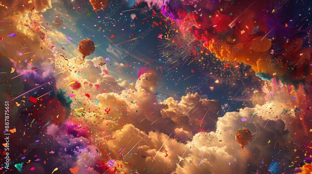 Confetti and fireworks with floating piñatas a joyous 5 de Mayo celebration background Confetti and fireworks with floating piñatas a joyous 5 de Mayo celebration background