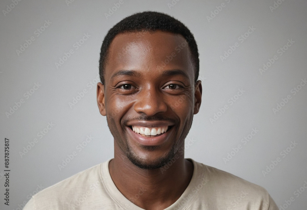Fototapeta premium Portrait view of a regular happy smiling Haiti man, ultra realistic, candid, social media, avatar image, plain solid background