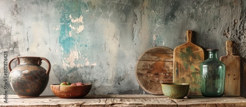 Rustic wooden table with ki...
