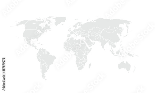 World map Grayscale,isolated on white background for website layouts,background,education, precise,customizable,Travel worldwide,map silhouette backdrop,earth geography, political,reports.