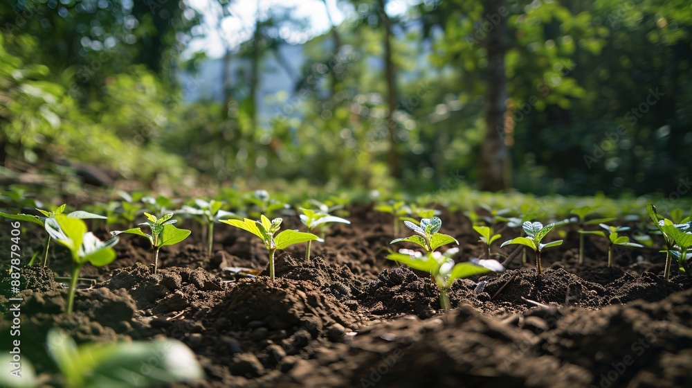 Emerging Growth of New Tree Sprouts in a Lush Green Forest Emerging Growth of New Tree Sprouts in a Lush Green Forest