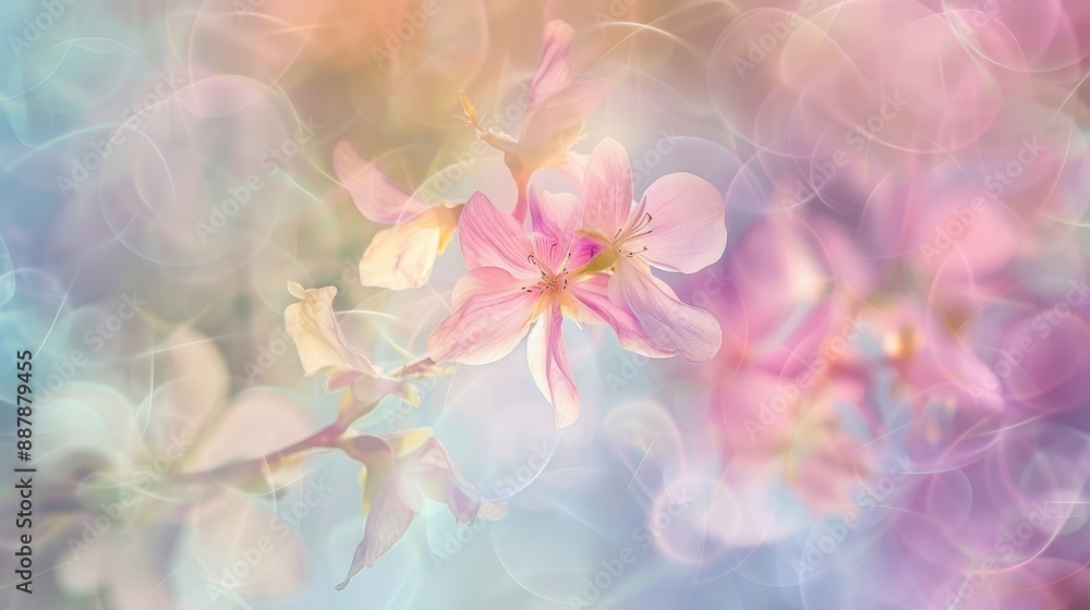 Obraz premium Swirls of pastel colors with bokeh and floral impressions