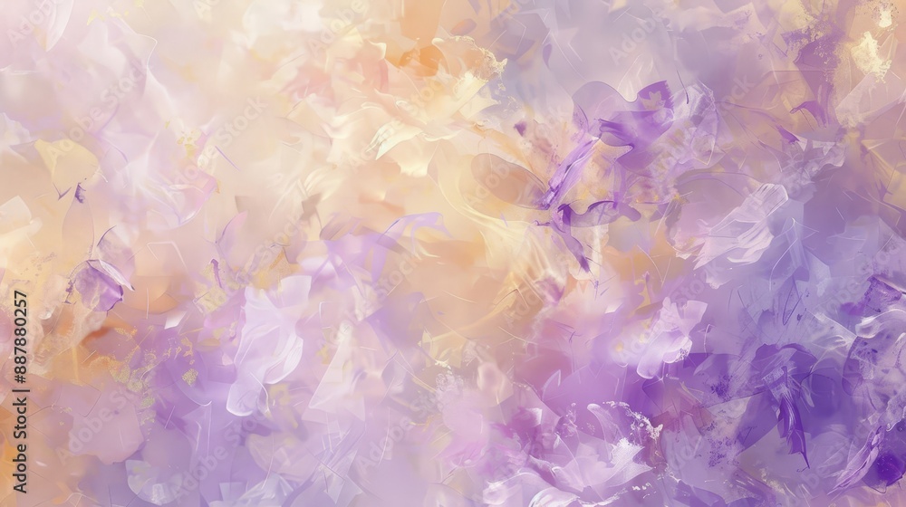 Fototapeta premium Pastel purple and yellow abstract background featuring dynamic strokes and floral shapes