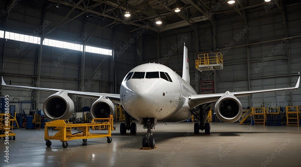 Large aircraft in aircraft maintenance hangar.generative.ai Large aircraft in aircraft maintenance hangar.generative.ai
