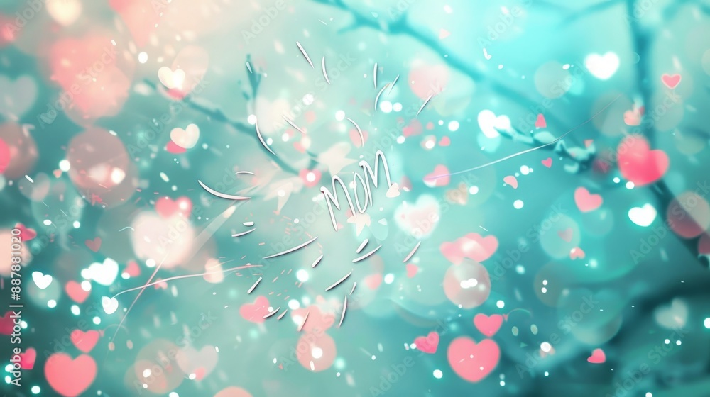 Dynamic teal and pink background with bokeh lights and MOM text Dynamic teal and pink background with bokeh lights and MOM text