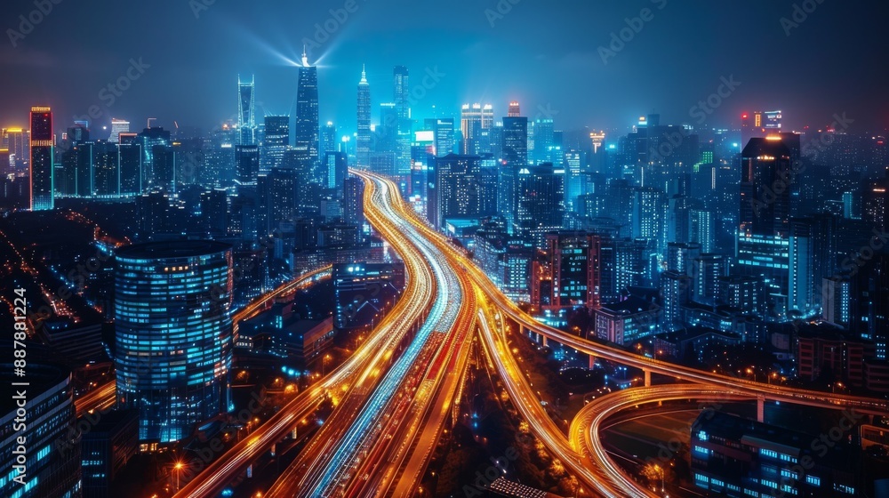 Night Cityscape with Illuminated Highways Night Cityscape with Illuminated Highways
