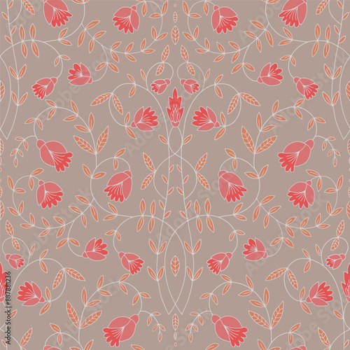 Floral hand drawn art nouveau pattern. Ogee repeat.