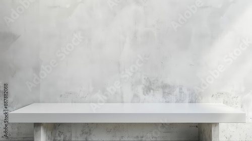 Minimalist empty white table against light gray wall background, perfect for product showcase or clean simple design projects