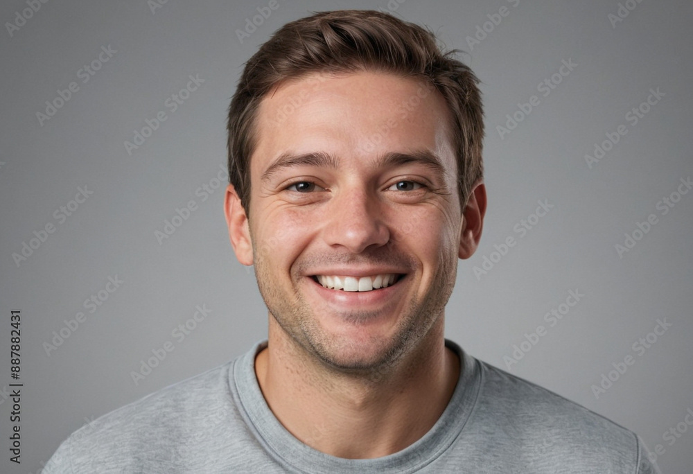 Portrait view of a regular happy smiling United States man, ultra realistic, candid, social media, avatar image, plain solid background Portrait view of a regular happy smiling United States man, ultra realistic, candid, social media, avatar image, plain solid background