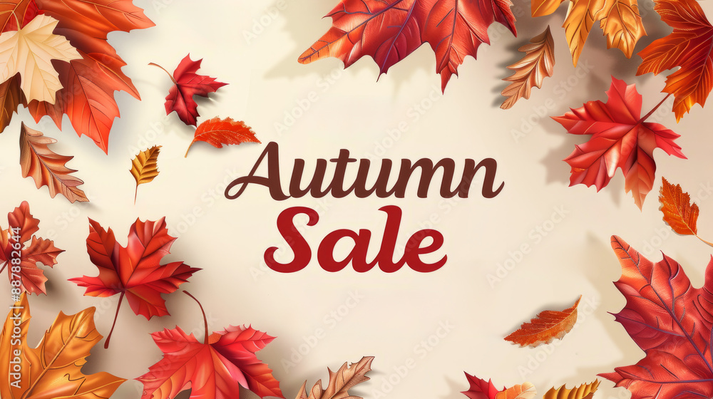 Autumn Sale background. Colorful autumn leaves on a light beige background, top view. Autumn seasonal and marketing concept for design and print, poster, banner. Autumn Sale background. Colorful autumn leaves on a light beige background, top view. Autumn seasonal and marketing concept for design and print, poster, banner.