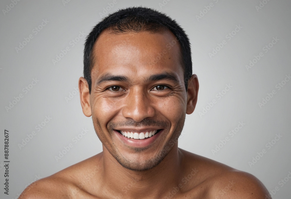 Obraz premium Portrait view of a regular happy smiling Kiribati man, ultra realistic, candid, social media, avatar image, plain solid background