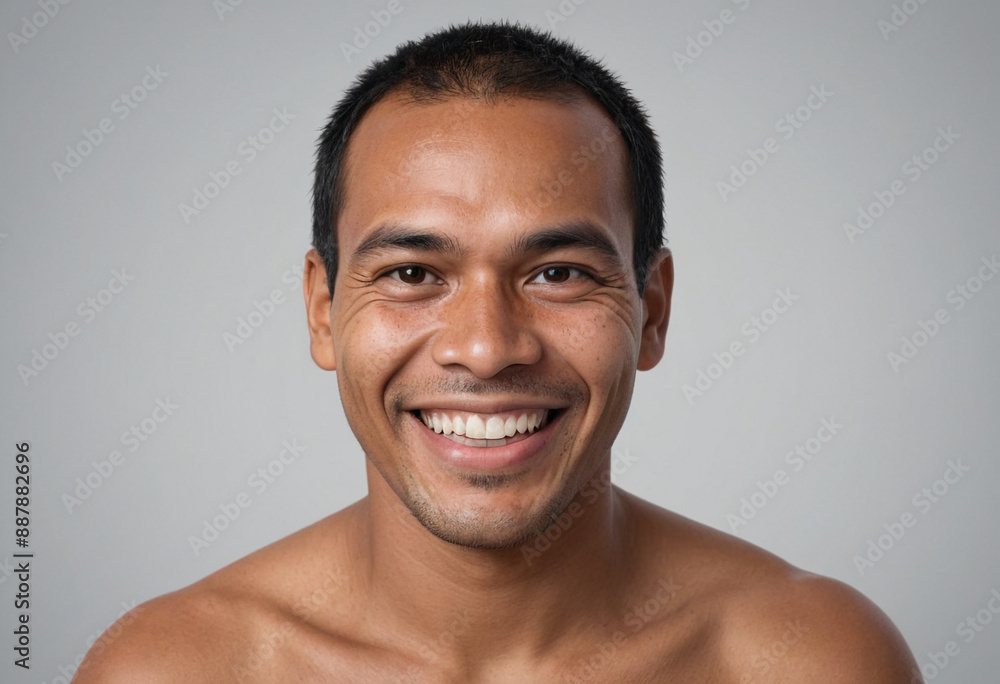 Portrait view of a regular happy smiling Kiribati man, ultra realistic, candid, social media, avatar image, plain solid background Portrait view of a regular happy smiling Kiribati man, ultra realistic, candid, social media, avatar image, plain solid background