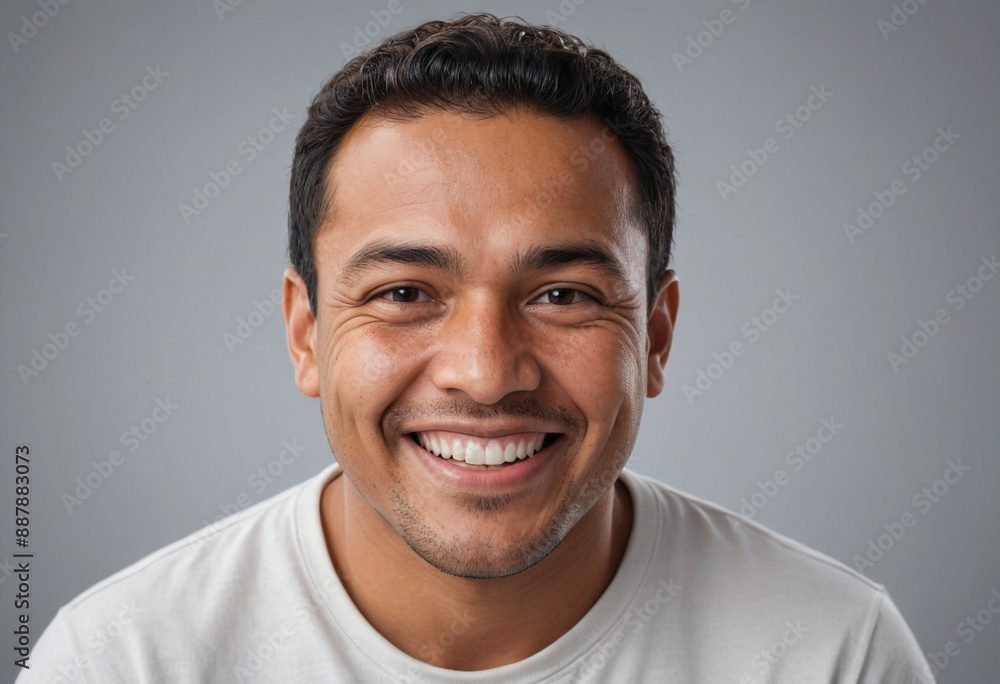Obraz premium Portrait view of a regular happy smiling Samoa man, ultra realistic, candid, social media, avatar image, plain solid background