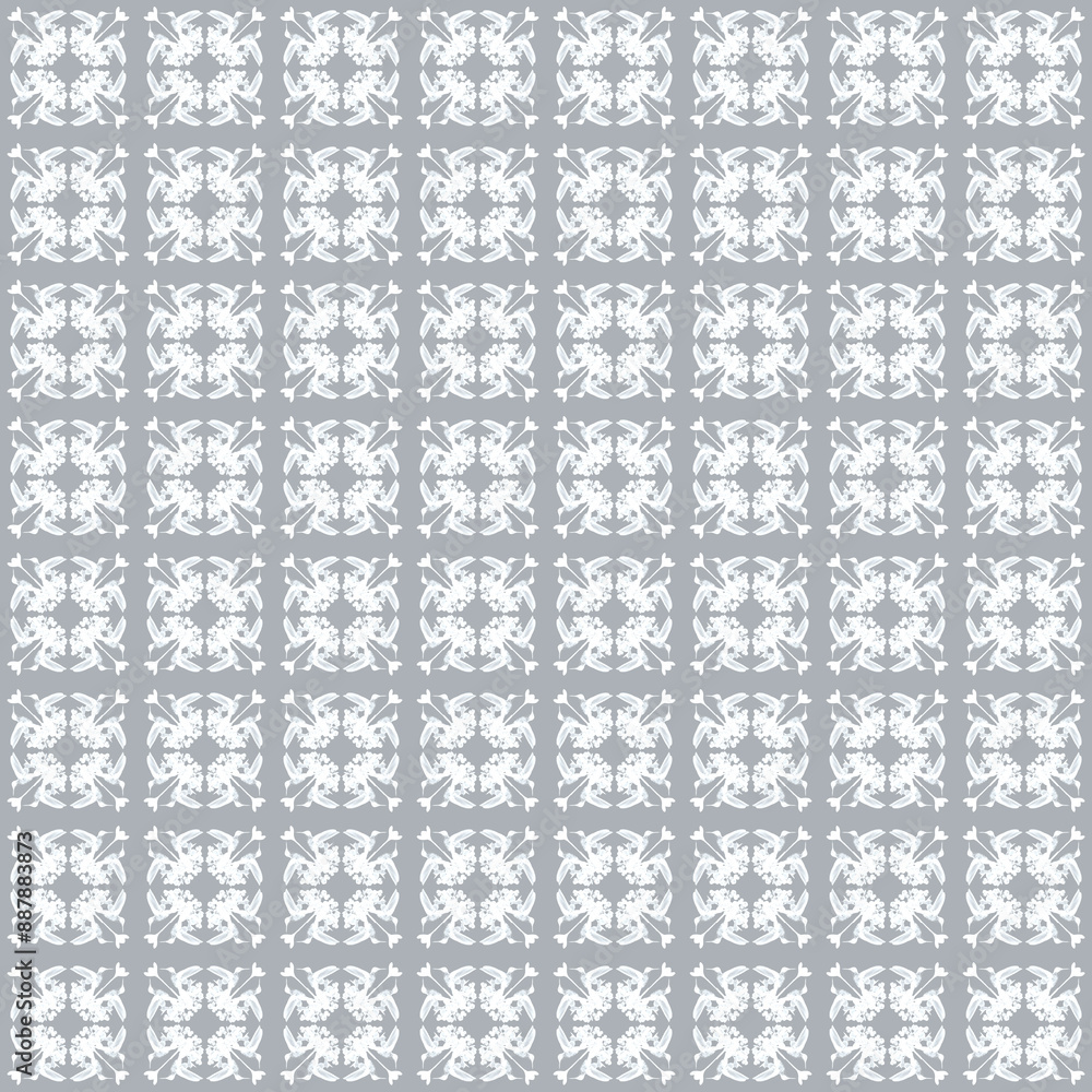 Seamless, Elegant Grey Floral Tile Pattern.repeating grey and white, symmetrical motifs, traditional ceramic tiles, timeless and refined charm. Seamless, Elegant Grey Floral Tile Pattern.repeating grey and white, symmetrical motifs, traditional ceramic tiles, timeless and refined charm.