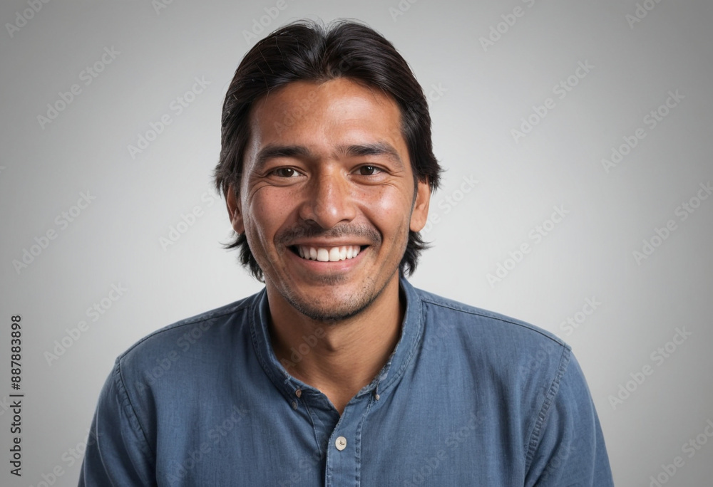 Portrait view of a regular happy smiling Bolivia man, ultra realistic, candid, social media, avatar image, plain solid background Portrait view of a regular happy smiling Bolivia man, ultra realistic, candid, social media, avatar image, plain solid background