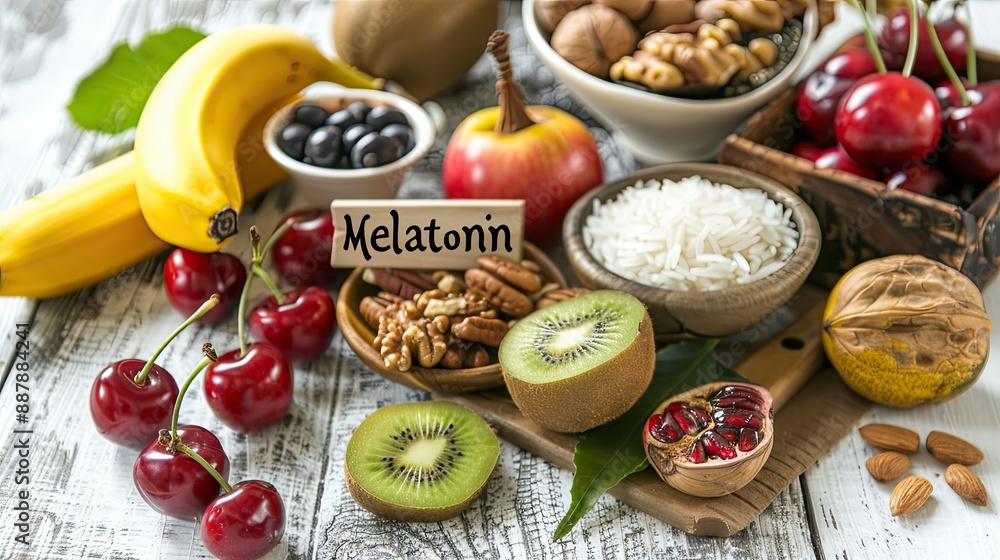 Melatonin is found in foods. Selective focus. Melatonin is found in foods. Selective focus.