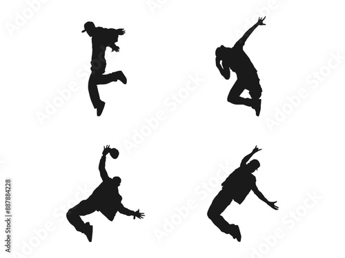 Male Hip-Hop Street Dancer Art Silhouette. Set of silhouettes of dancers breakdance dancer. vector illustration. The set of Dance silhouette. Hip hop dancer vector illustration on white background.