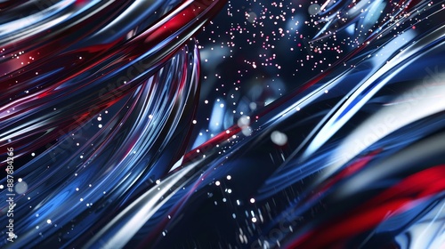 Fluid metallic textures with red white lines and shimmering lights