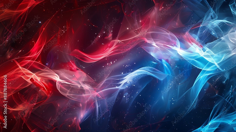 Background with red white blue lines and glowing stars abstract design Background with red white blue lines and glowing stars abstract design