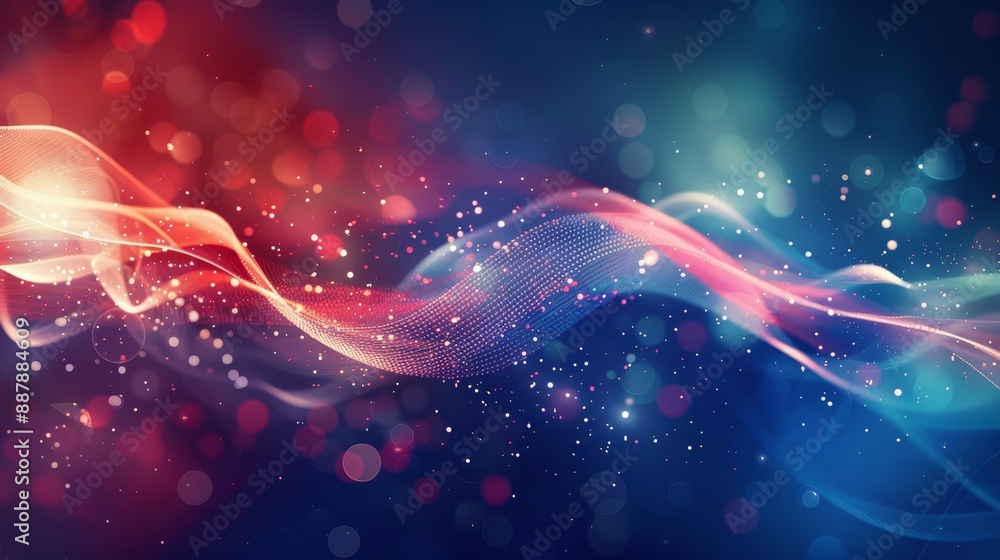 Fototapeta premium Gradient from dark blue with red white accents and radiant light points