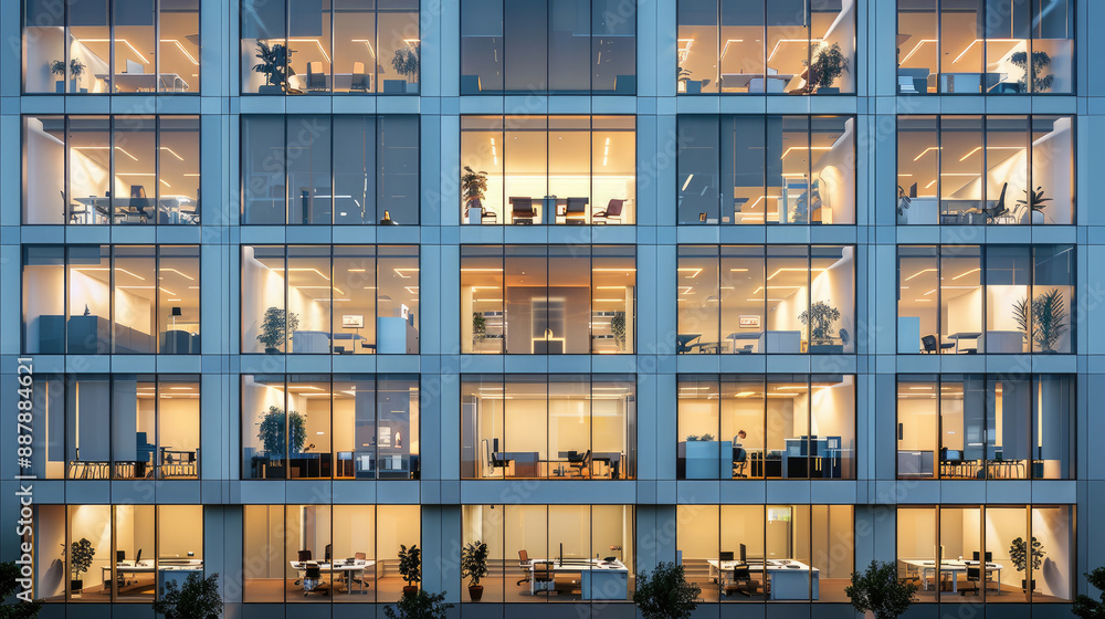 Modern Office Building Exterior with Multiple Windows Modern Office Building Exterior with Multiple Windows