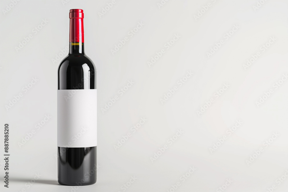 Red wine bottle with blank label for mock up on white background, copy space Red wine bottle with blank label for mock up on white background, copy space