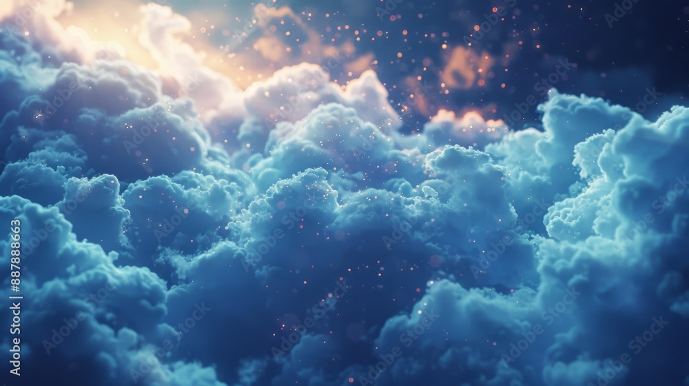 Fototapeta premium Dreamy Cloudscape with Sparkling Particles