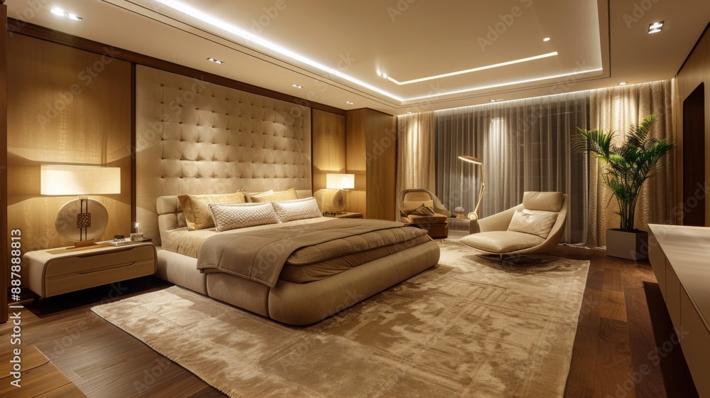 Luxurious Modern Bedroom with Warm Lighting Luxurious Modern Bedroom with Warm Lighting