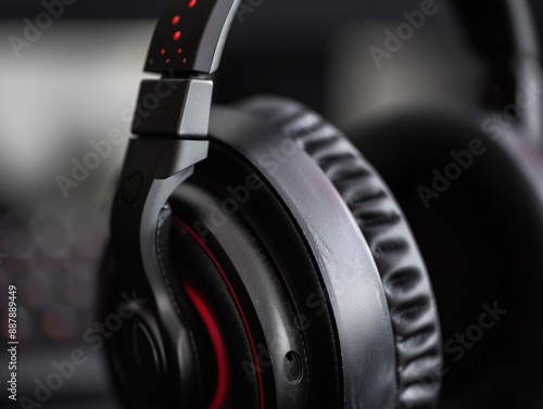 Close-up of Black Headphones with Red Accents photo