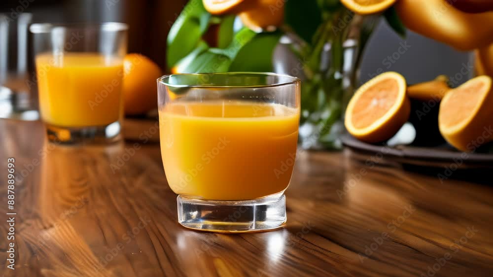 Freshly squeezed orange juice a healthy and refreshing start to the day Freshly squeezed orange juice a healthy and refreshing start to the day