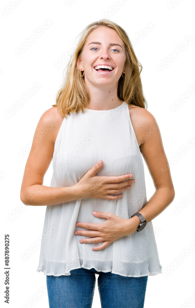 Beautiful young elegant woman over isolated background Smiling and laughing hard out loud because funny crazy joke. Happy expression. Beautiful young elegant woman over isolated background Smiling and laughing hard out loud because funny crazy joke. Happy expression.