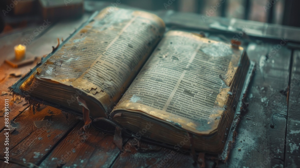 Ancient Book on Rustic Table