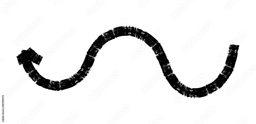 Naklejka premium Hand drawn simple arrow drawn with wax crayon, chalk or charcoal. Uneven dry texture for underlining highlighting. Pencil drawn lines, strikethrough, grungy vector isolated on white.