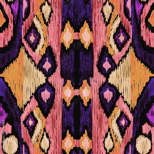 Ethnic abstract art ikat. Seamless ornamental print. Geometric ethnic pattern seamless color oriental. Design for background, curtains, carpets, wallpaper, clothes, packaging, batik.